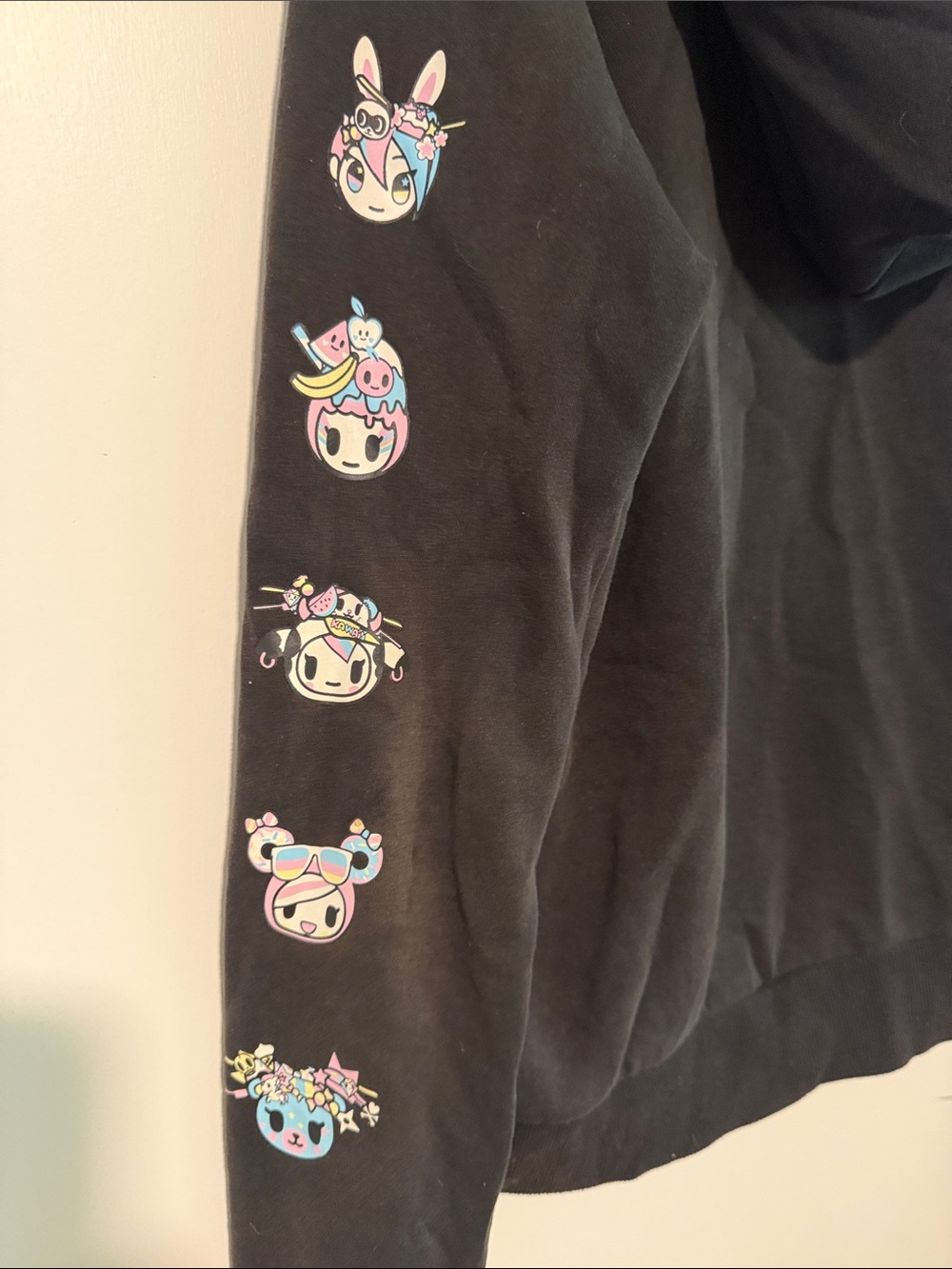 Tokidoki Vintage Black Zip-Up Hoodie with Character Heart Patch Large